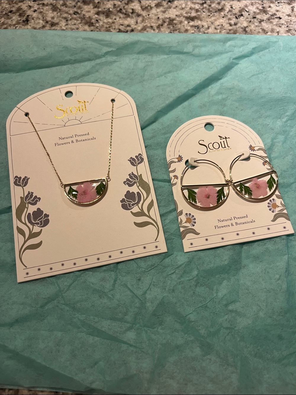 Scout Gold Necklace and Hoop Earrings with Pink Flower
